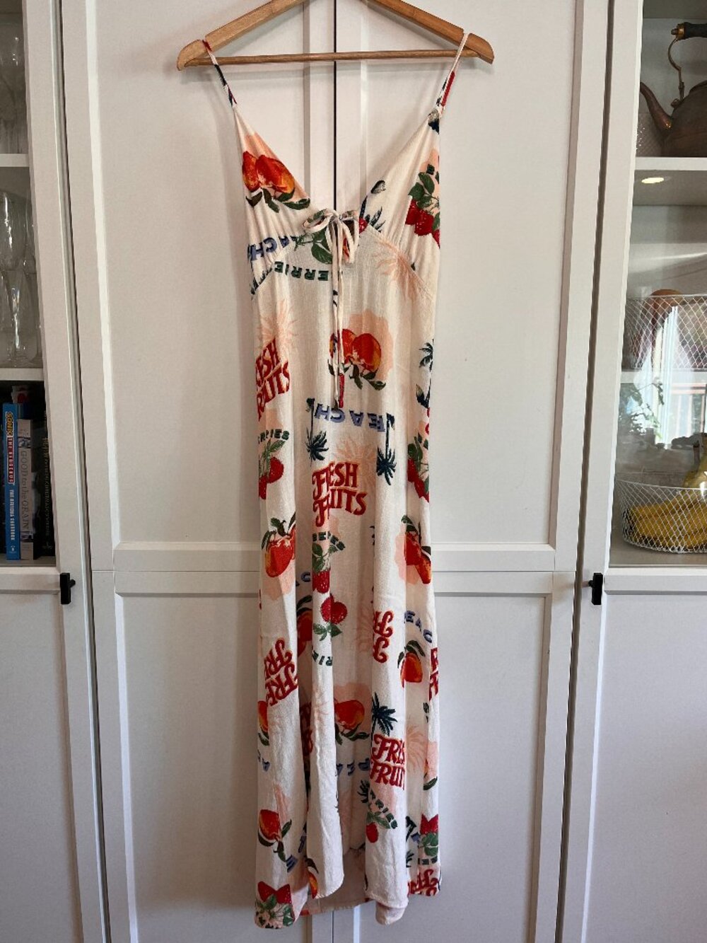Paper Heart Linen Fresh Fruit Maxi Dress with Ties (Large)